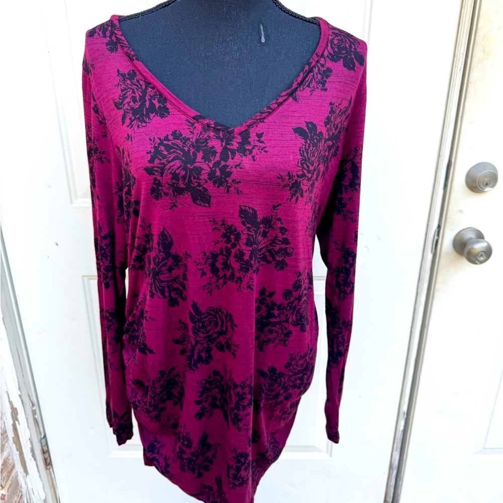 Motherhood, Long Sleeve, Burgundy & Black Floral Design, Blouse, Size XL